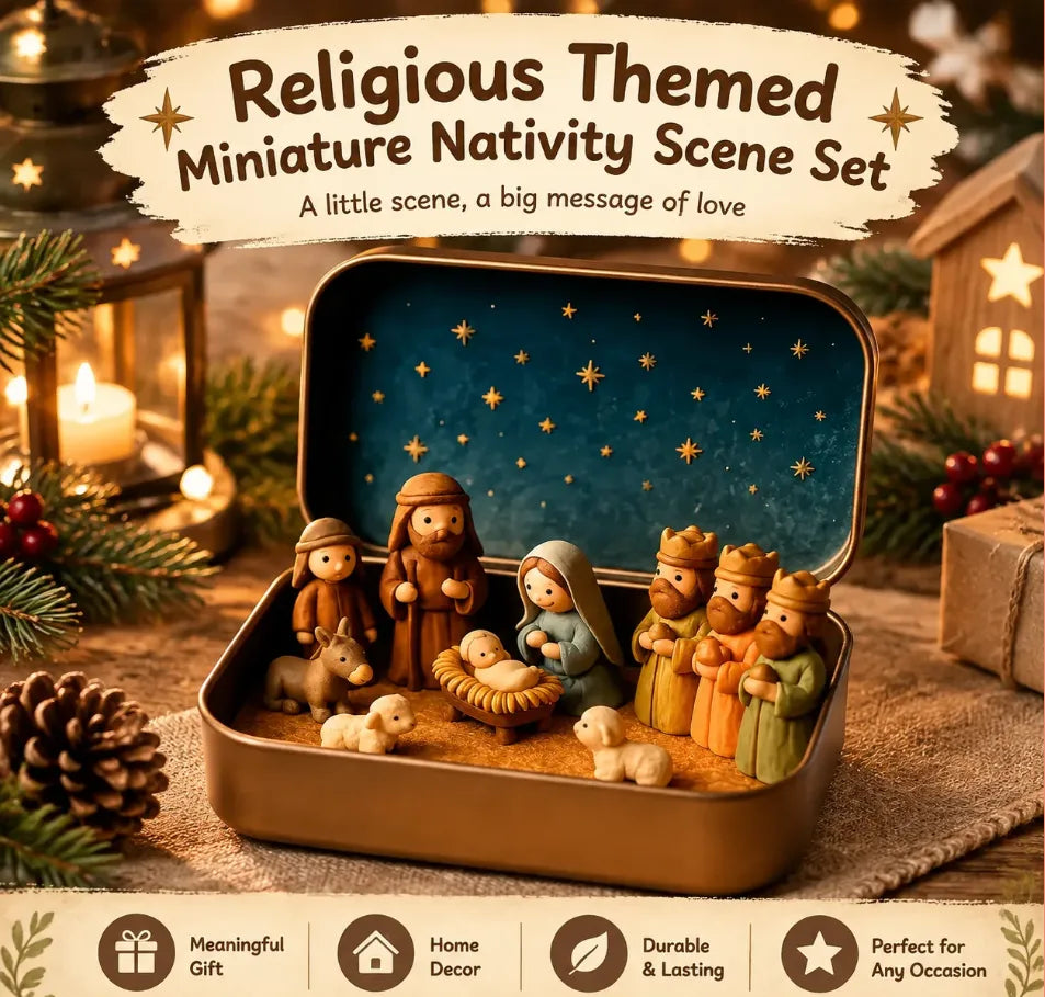 🔥✝️Religious Pocket-Size Mini Nativity Scene Set with Storage Box